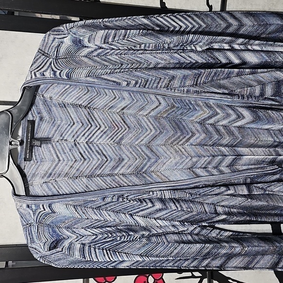 White House Black Market Blue Rayon Chevron Open Cardigan Sweater Small - Picture 3 of 6